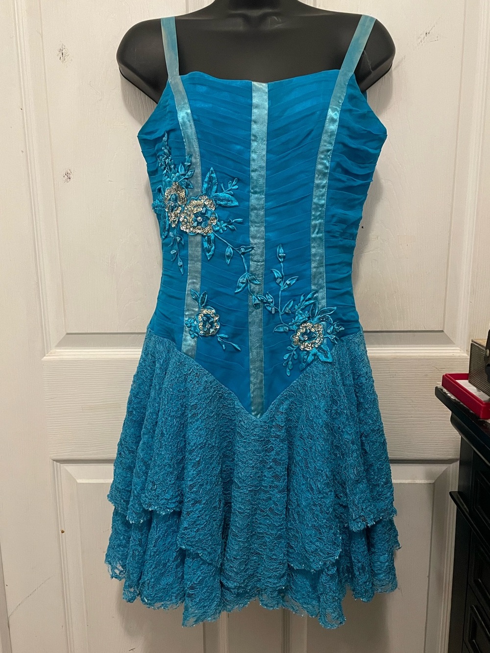 90s vintage blue fairy core embroidered lace & silk dress